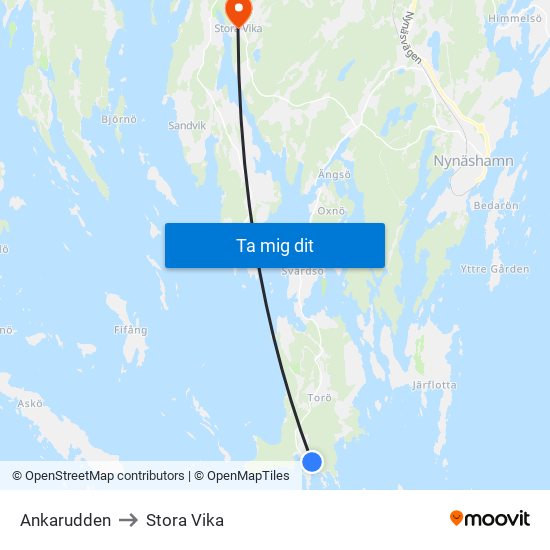 Ankarudden to Stora Vika map