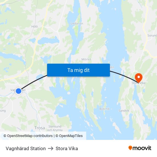 Vagnhärad Station to Stora Vika map