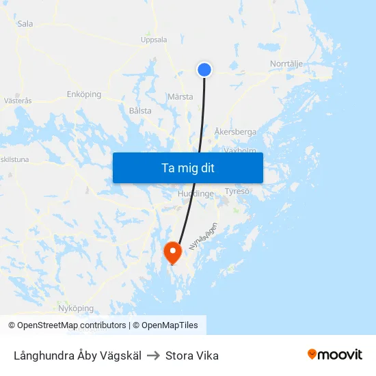 Långhundra Åby Vägskäl to Stora Vika map