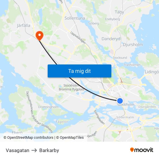 Vasagatan to Barkarby map