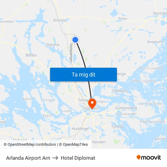 Arlanda Airport Arn to Hotel Diplomat map