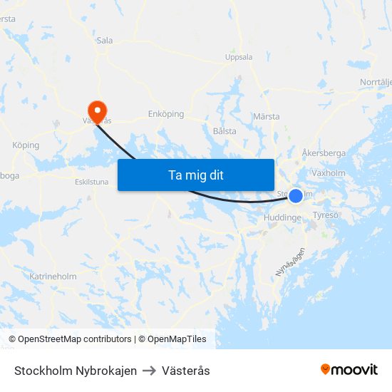 Stockholm Nybrokajen to Västerås map