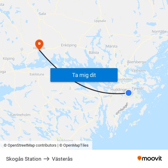 Skogås Station to Västerås map