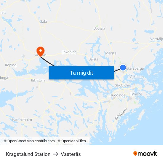 Kragstalund Station to Västerås map