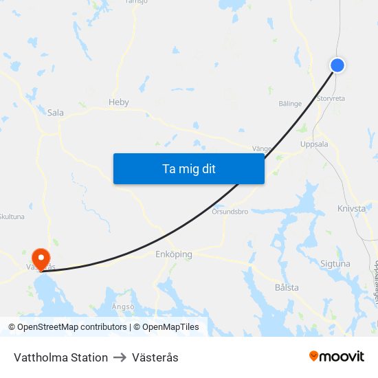 Vattholma Station to Västerås map