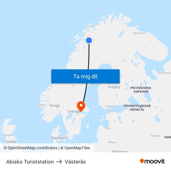 Abisko Turiststation to Västerås map