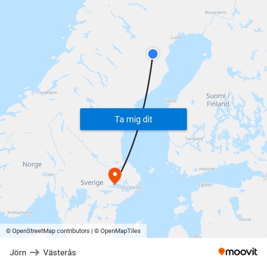 Jörn to Västerås map