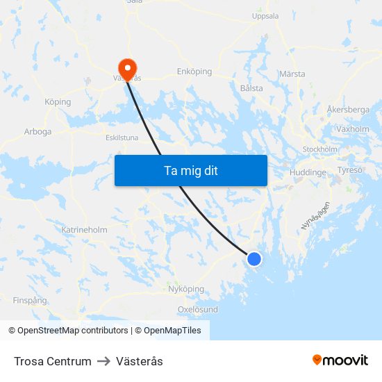 Trosa Centrum to Västerås map