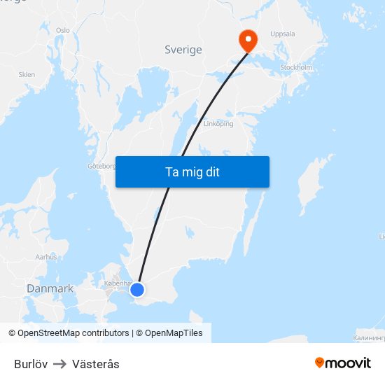 Burlöv to Västerås map