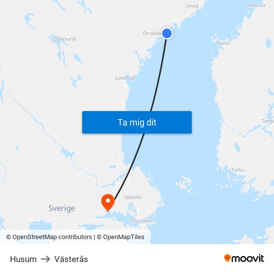 Husum to Västerås map