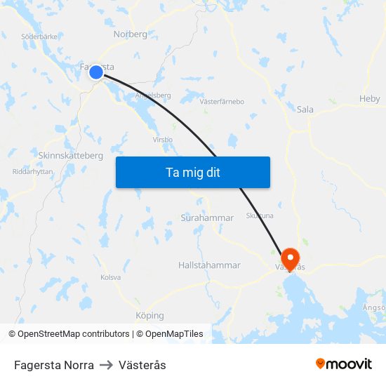Fagersta Norra to Västerås map