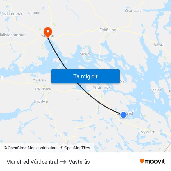 Mariefred Vårdcentral to Västerås map