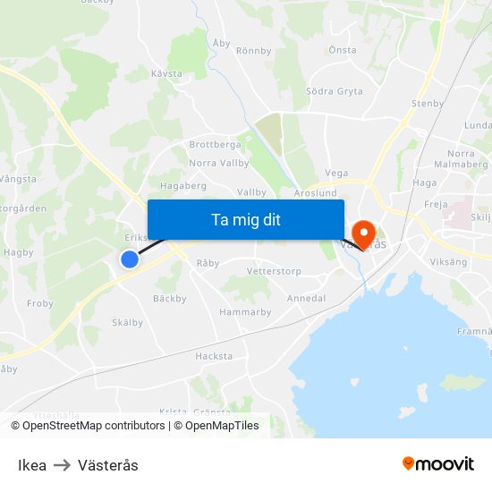 Ikea to Västerås map