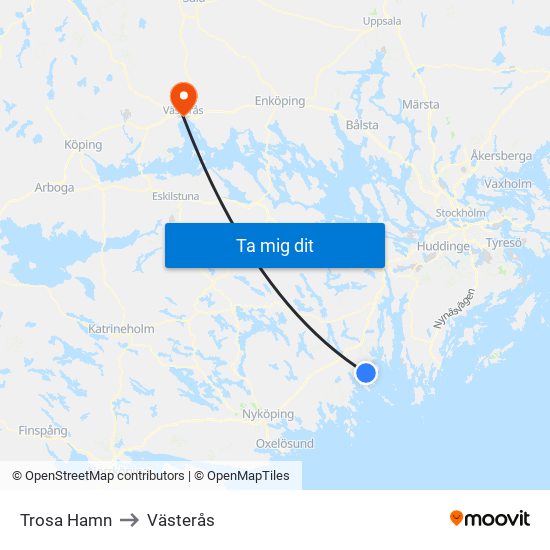 Trosa Hamn to Västerås map