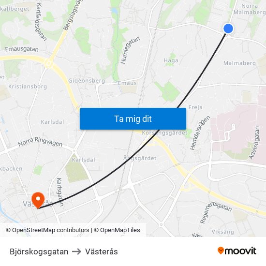 Björskogsgatan to Västerås map