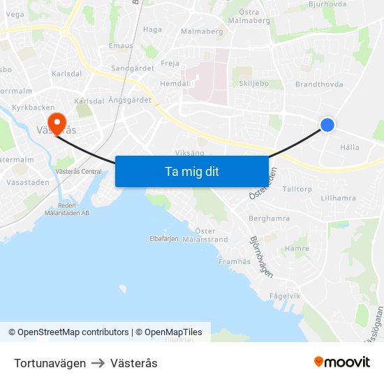 Tortunavägen to Västerås map