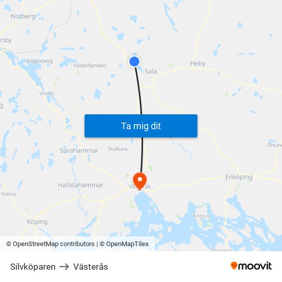 Silvköparen to Västerås map