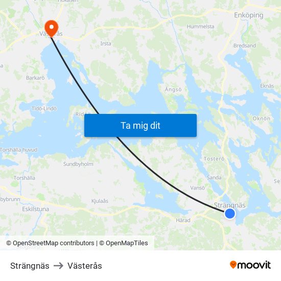 Strängnäs to Västerås map