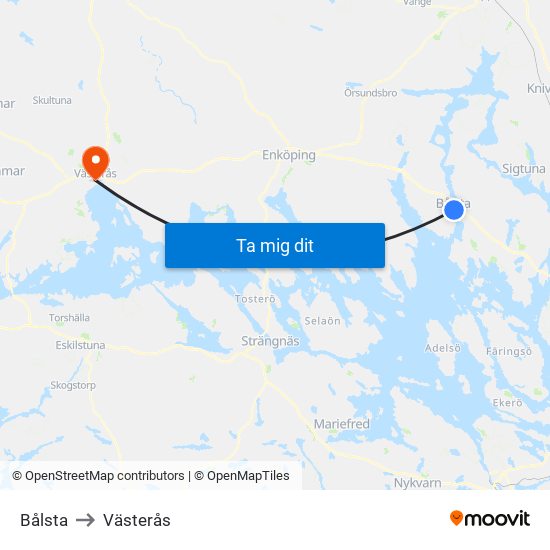Bålsta to Västerås map