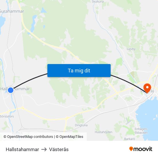 Hallstahammar to Västerås map