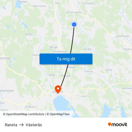 Ransta to Västerås map