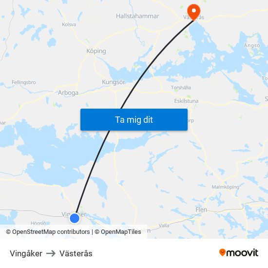 Vingåker to Västerås map