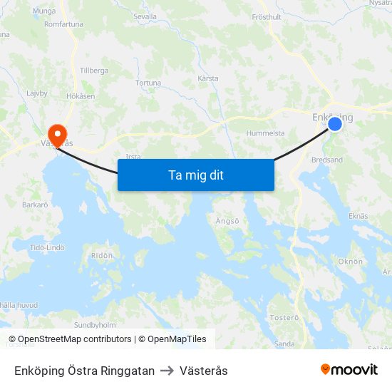 Enköping Östra Ringgatan to Västerås map