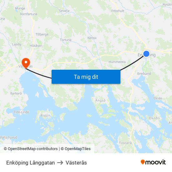 Enköping Långgatan to Västerås map