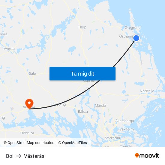 Bol to Västerås map