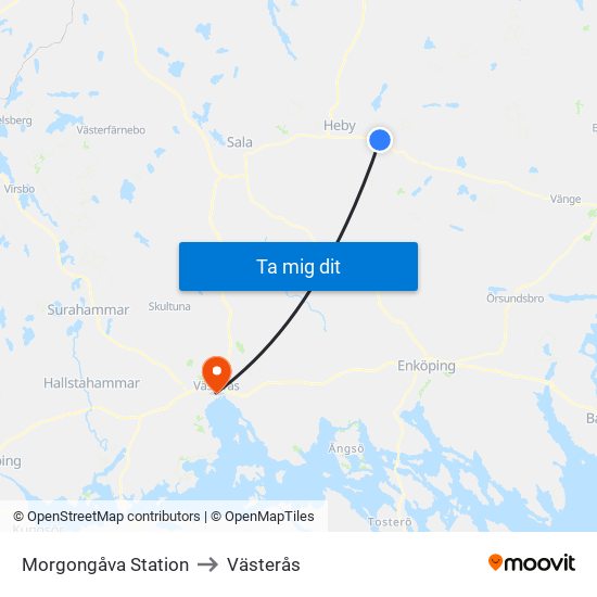 Morgongåva Station to Västerås map