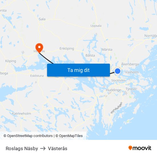 Roslags Näsby to Västerås map