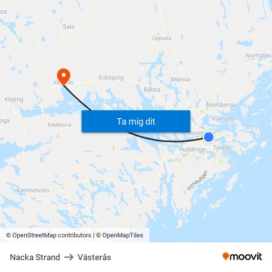 Nacka Strand to Västerås map
