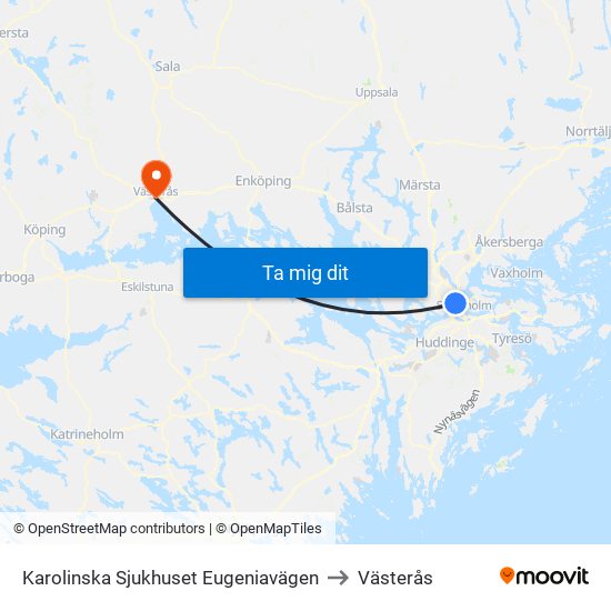 Karolinska Sjukhuset Eugeniavägen to Västerås map