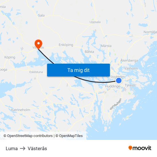Luma to Västerås map