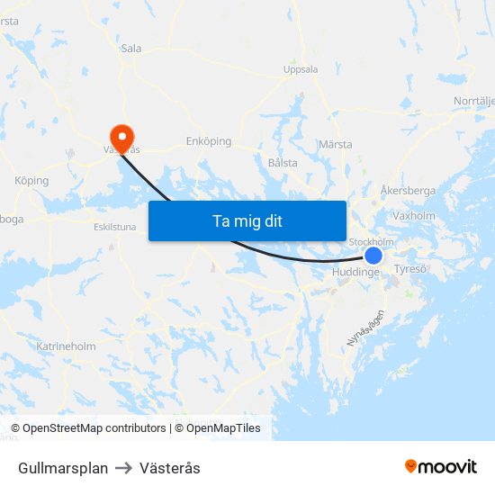 Gullmarsplan to Västerås map