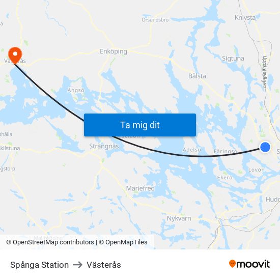 Spånga Station to Västerås map