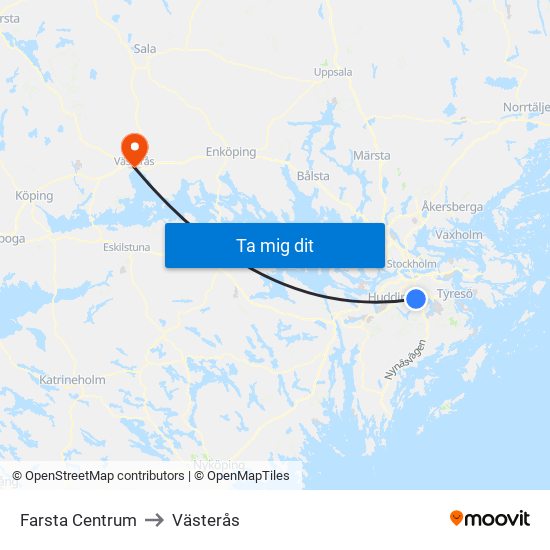 Farsta Centrum to Västerås map