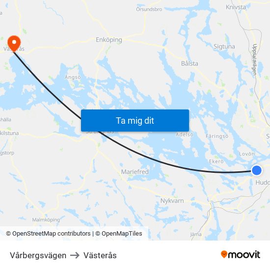 Vårbergsvägen to Västerås map