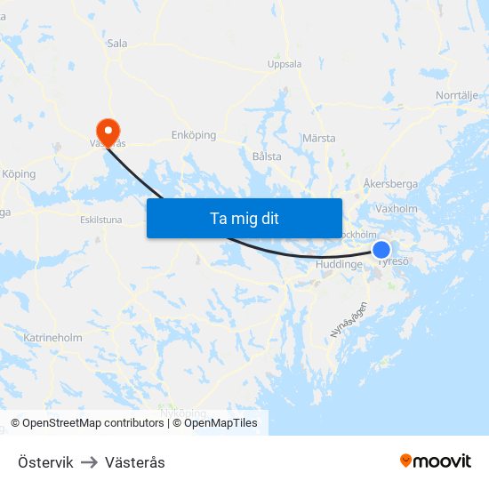 Östervik to Västerås map