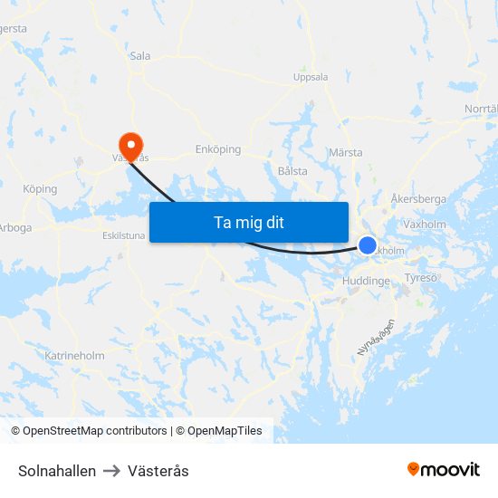 Solnahallen to Västerås map