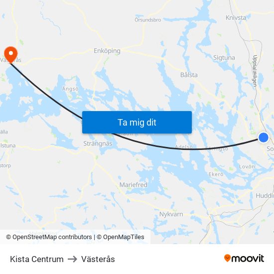 Kista Centrum to Västerås map