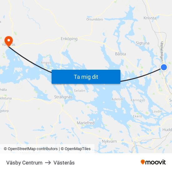 Väsby Centrum to Västerås map