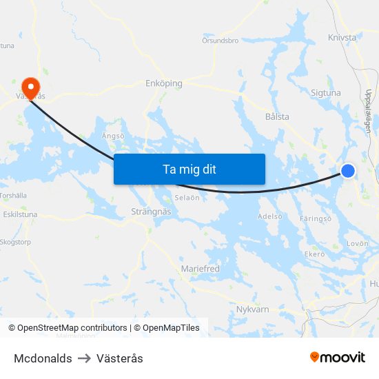 Mcdonalds to Västerås map