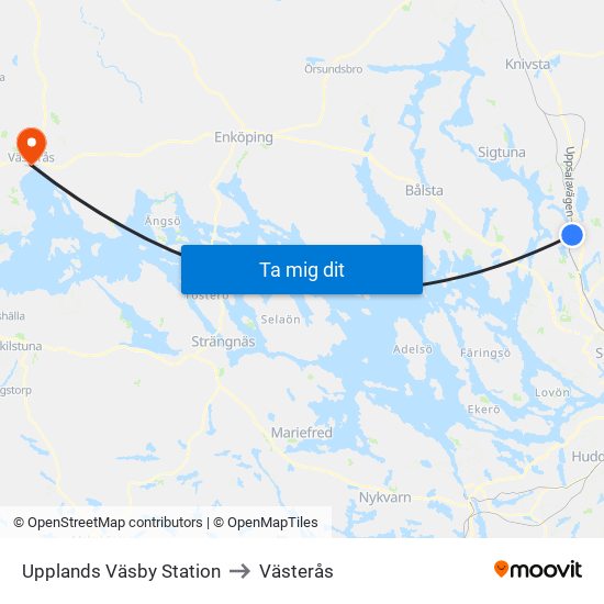 Upplands Väsby Station to Västerås map