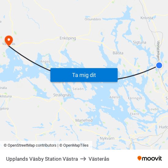 Upplands Väsby Station Västra to Västerås map