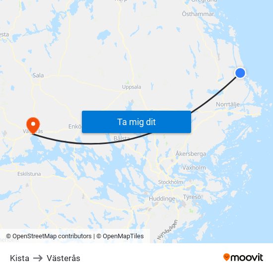 Kista to Västerås map