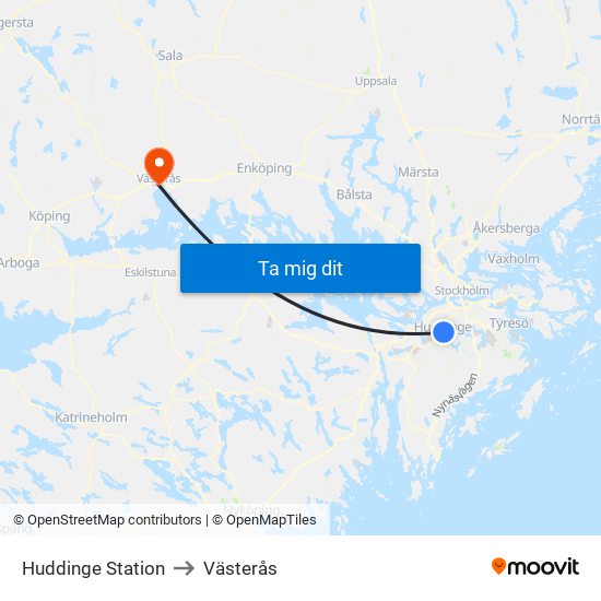 Huddinge Station to Västerås map