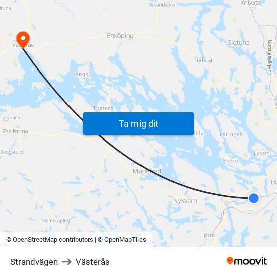 Strandvägen to Västerås map