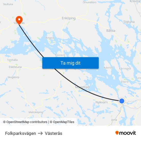 Folkparksvägen to Västerås map