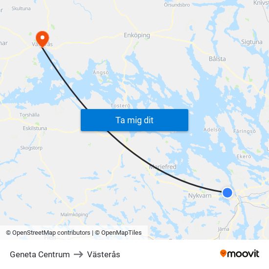 Geneta Centrum to Västerås map